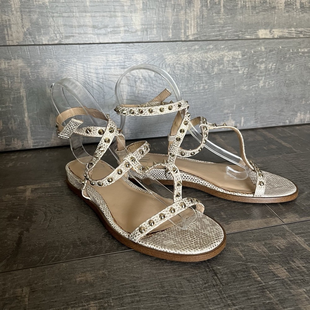 Edgy Studded Gladiator Sandals Snakeskin Gold JLO Jennifer Lopez 6 Boho Chic - Picture 10 of 16